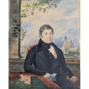 Gouache portrait de Louis Blaise Carrère à Rodez Aveyron daté 1809