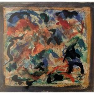 Henry Miller, 1891 1980 écrivain, rare gouache abstraite, daté 4-1965