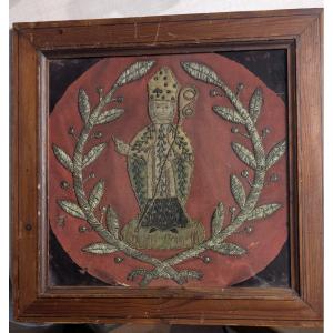 cadre broderie religieuse 19eme