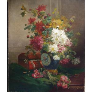 Beau Bouquet De Fleurs, Fin 19&agrave;me, Sign&eacute; , Huile Sur Toile 