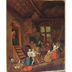 Flemish School Late 18th Deb 19th Scene In A Tavern