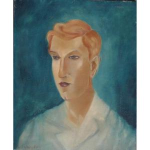 Jacinto Salvado (1892-1983) Portrait De Jeune Homme Huile Sur Toile, Peintre Espagnol Catalan