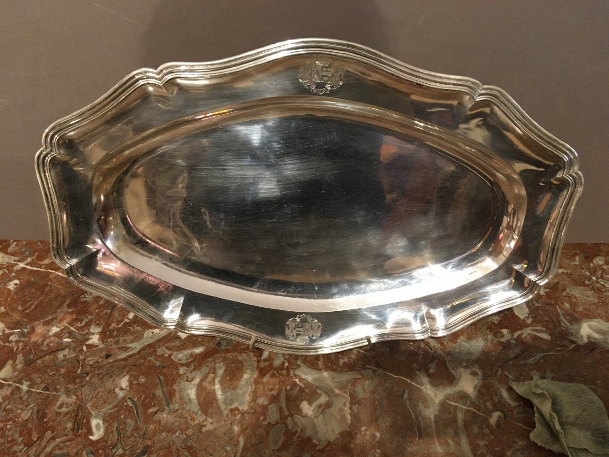 Grand Plat Ovale En Argent Massif 1er Moitie  Du XIX  Siècle-photo-2