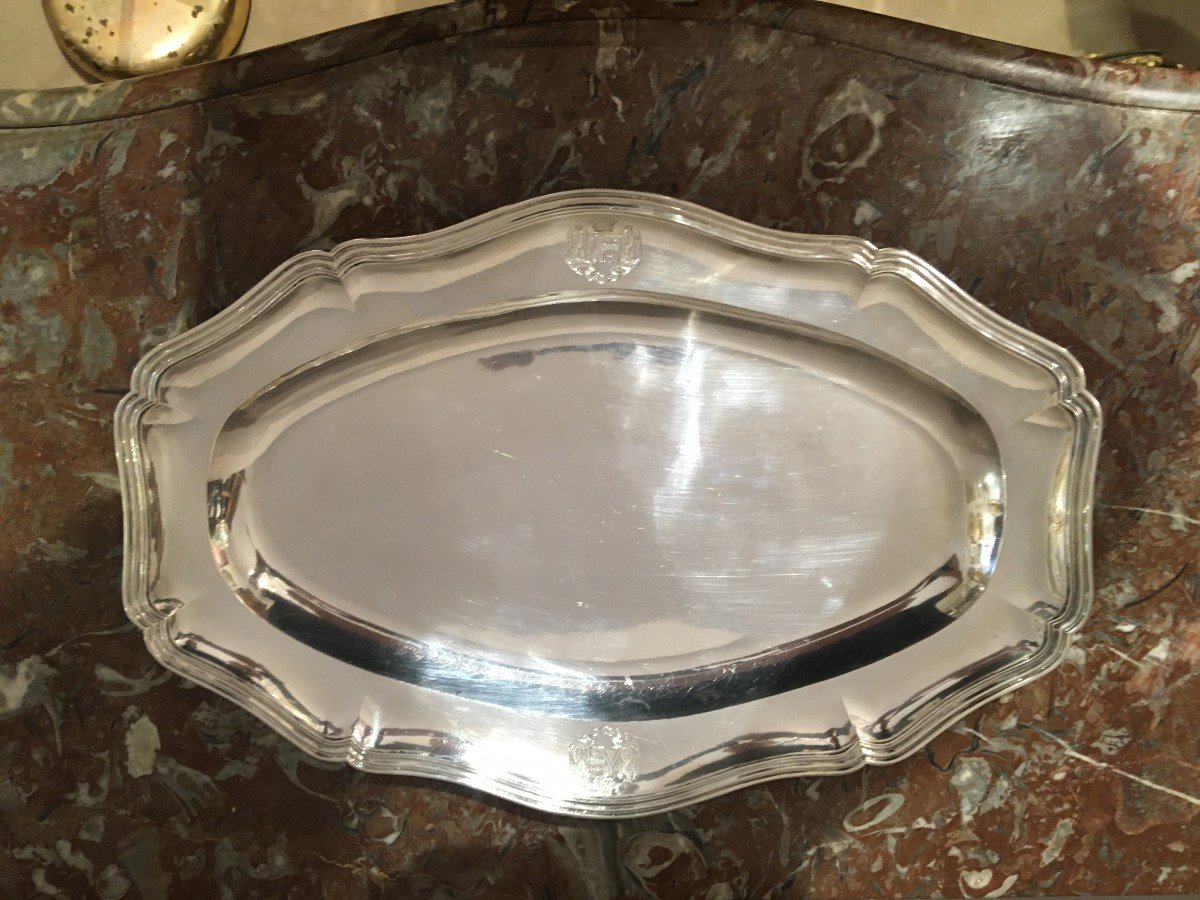 Grand Plat Ovale En Argent Massif 1er Moitie  Du XIX  Siècle