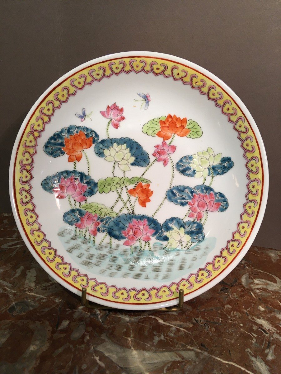 Rare Assiette Creuse En Porcelaine De Chine Fin 19 éme Siècle-photo-2
