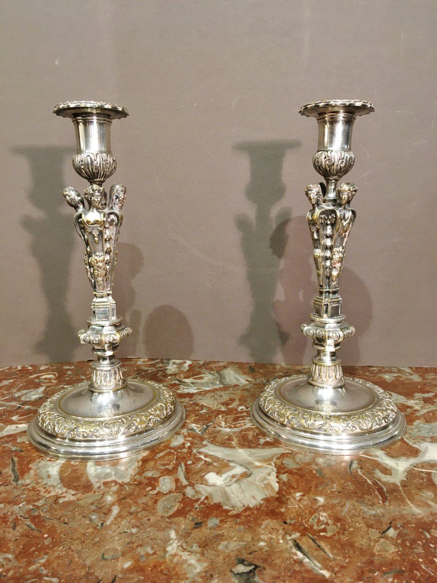 Very Beautiful Pair Of Candlesticks Early 19th Century Four Seasons Model