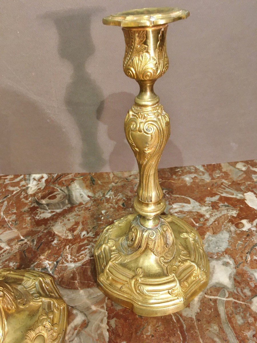 Pair Of Regency Candlesticks In Gilt Bronze Period Late 18th Century-photo-3