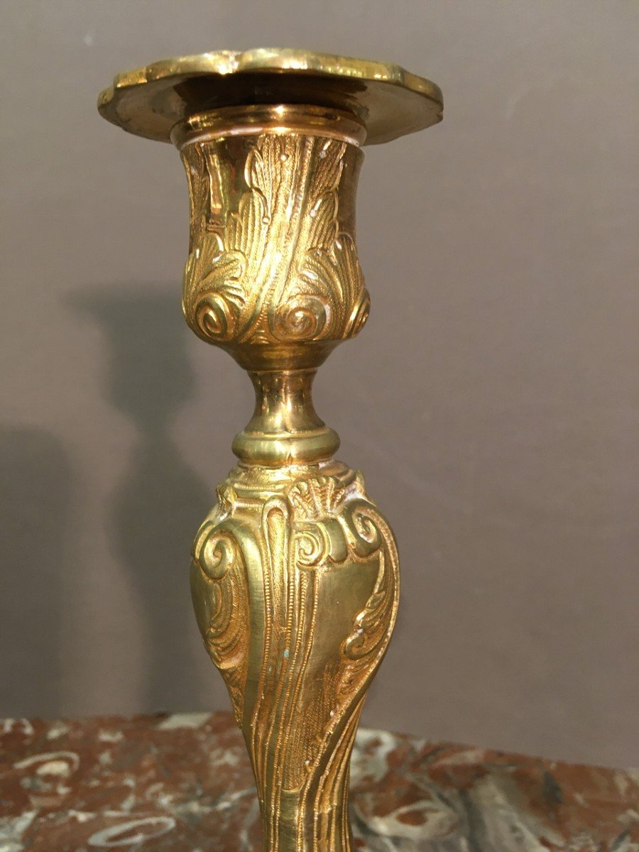 Pair Of Regency Candlesticks In Gilt Bronze Period Late 18th Century-photo-1