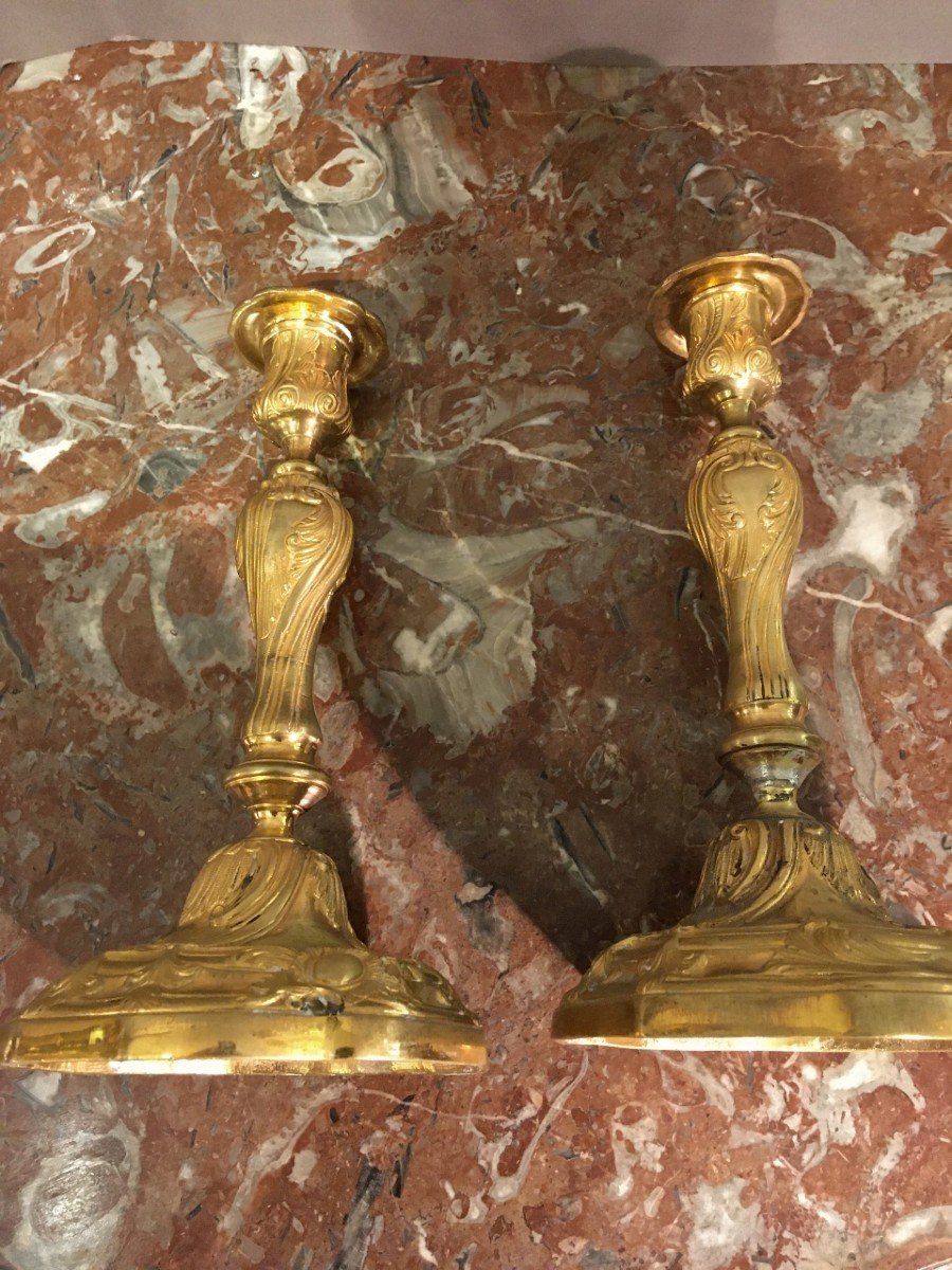Pair Of Regency Candlesticks In Gilt Bronze Period Late 18th Century-photo-3