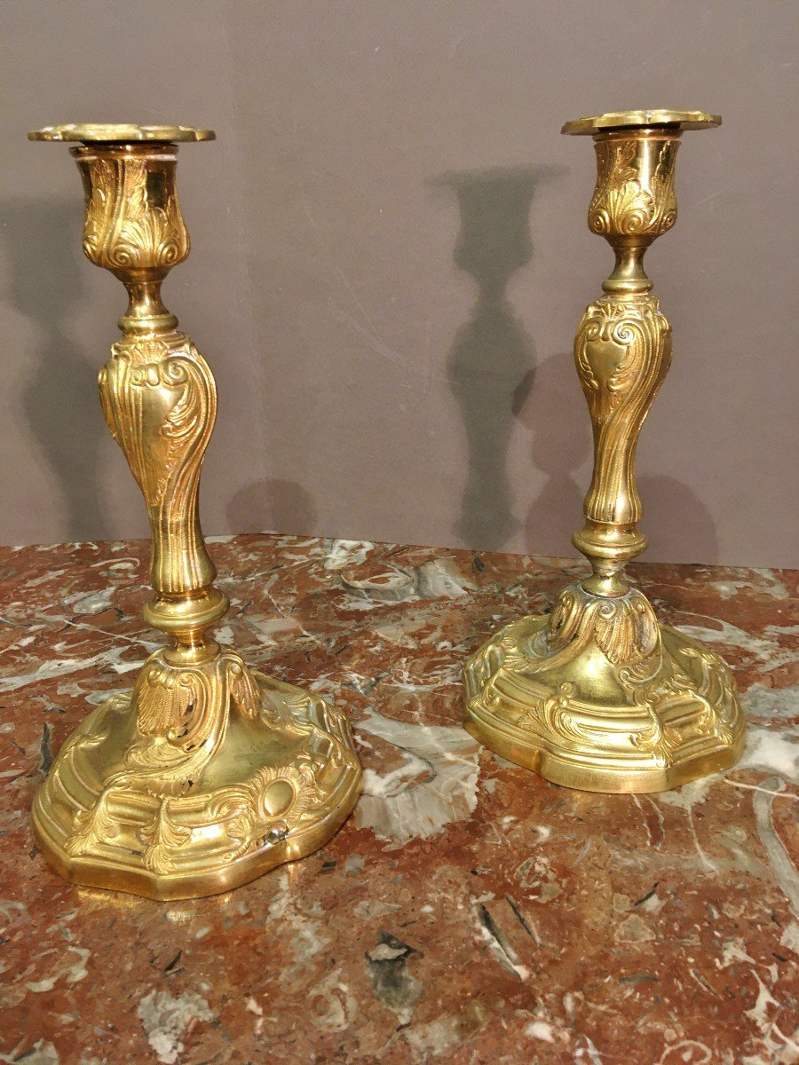 Pair Of Regency Candlesticks In Gilt Bronze Period Late 18th Century