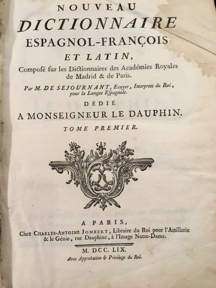 Rare Livre Nouveau Dictionnaire Espagnole- Francais Et Latin 1759-photo-3