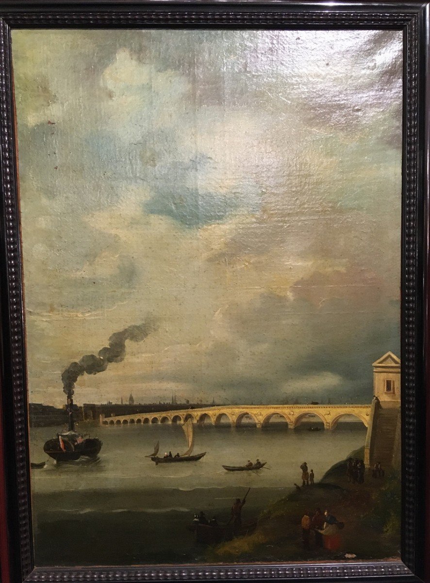 Tableau XIX éme Siècle Vue Du Pont De Pierre  Bordeaux