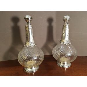 Pair Of Carafes With Sterling Silver Frames Minerva Hallmark 1st Title