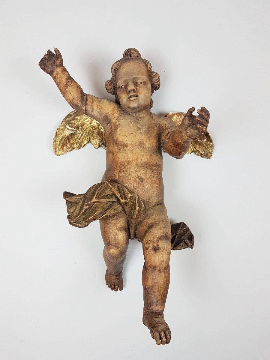Cherub In Carved Wood, Italy 19th