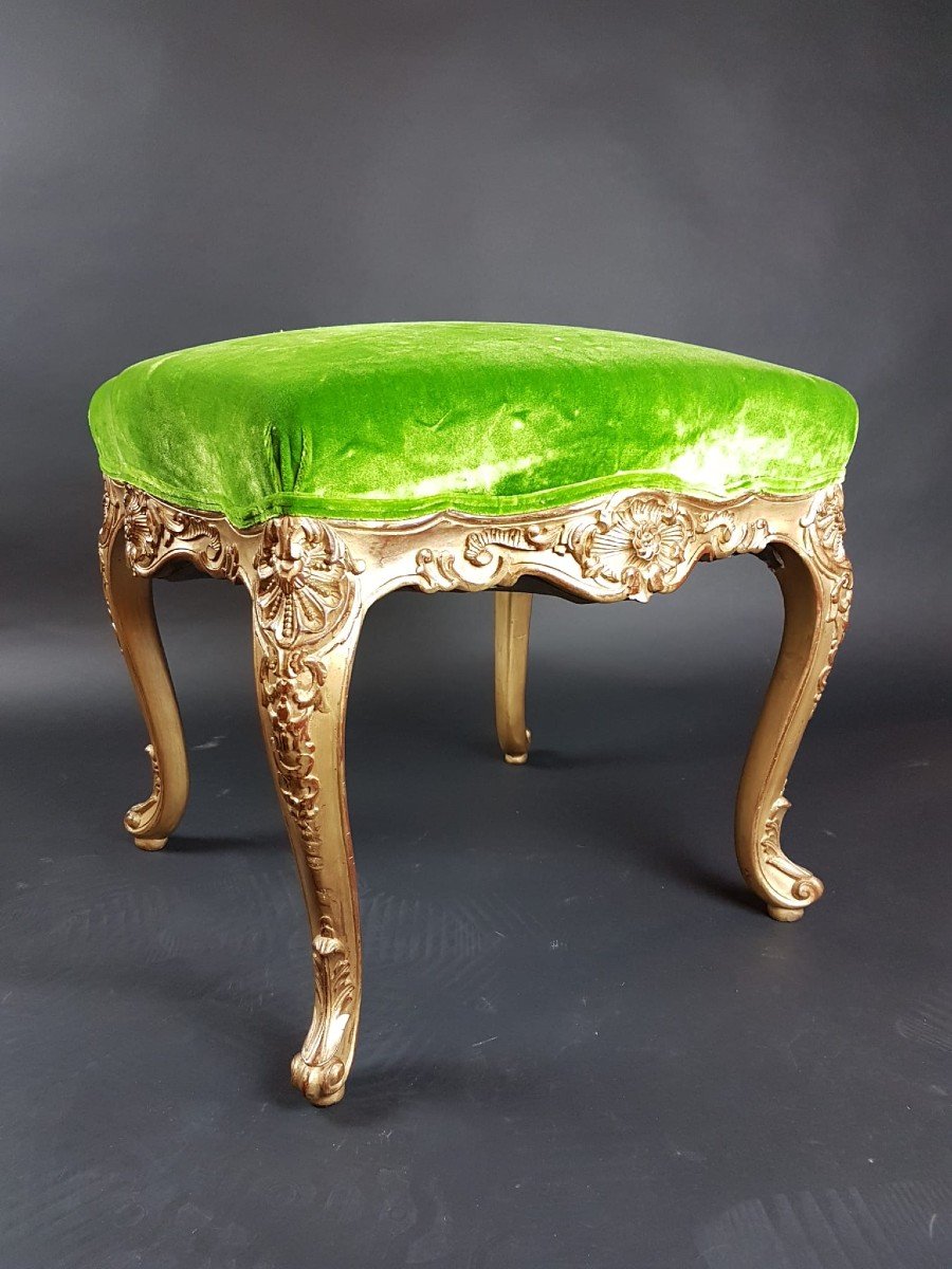Pair Of Louis XV Style Stools In Golden Wood-photo-2