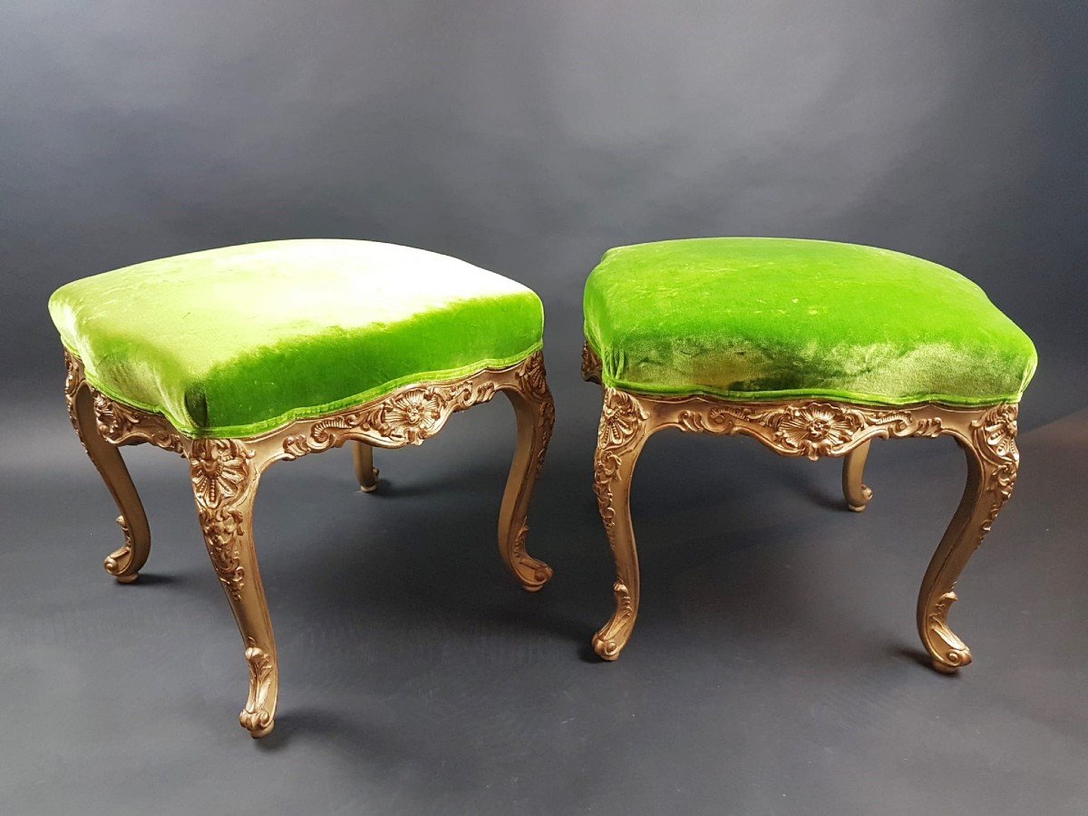 Pair Of Louis XV Style Stools In Golden Wood