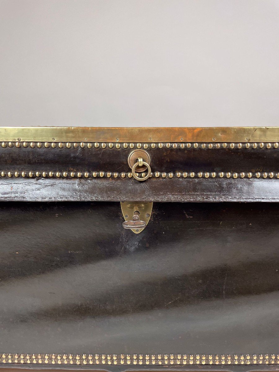 Coffre d'époque Empire En Cuir Et Laiton-photo-3