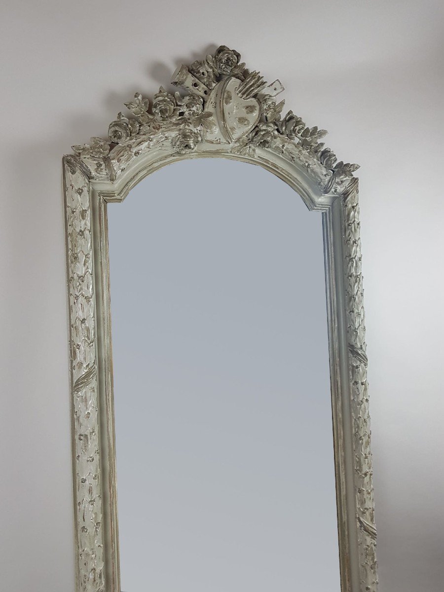 Miroir De Style Louis Philippe En Bois Cérusé Gris-photo-2