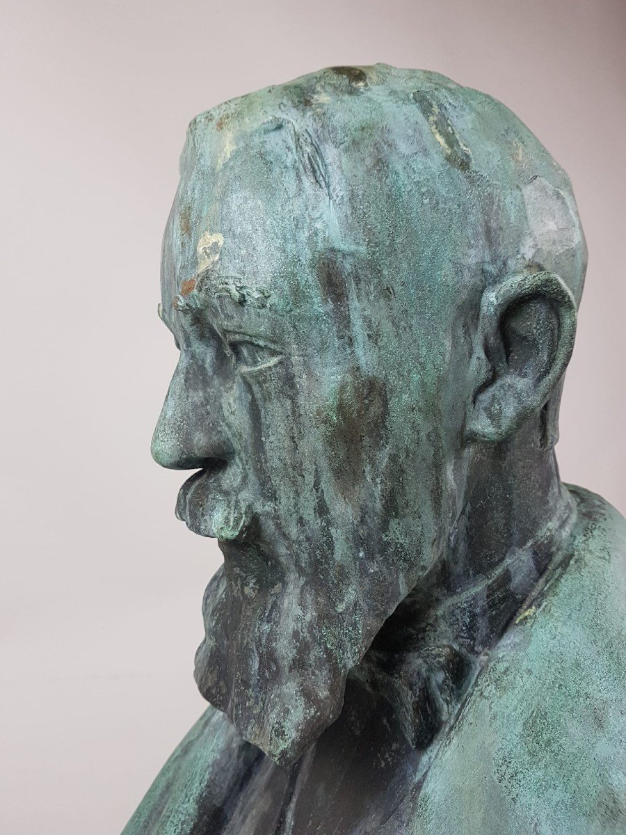 Oscar De Clerck, Bust Of A Man In Bronze With Green Patina-photo-6