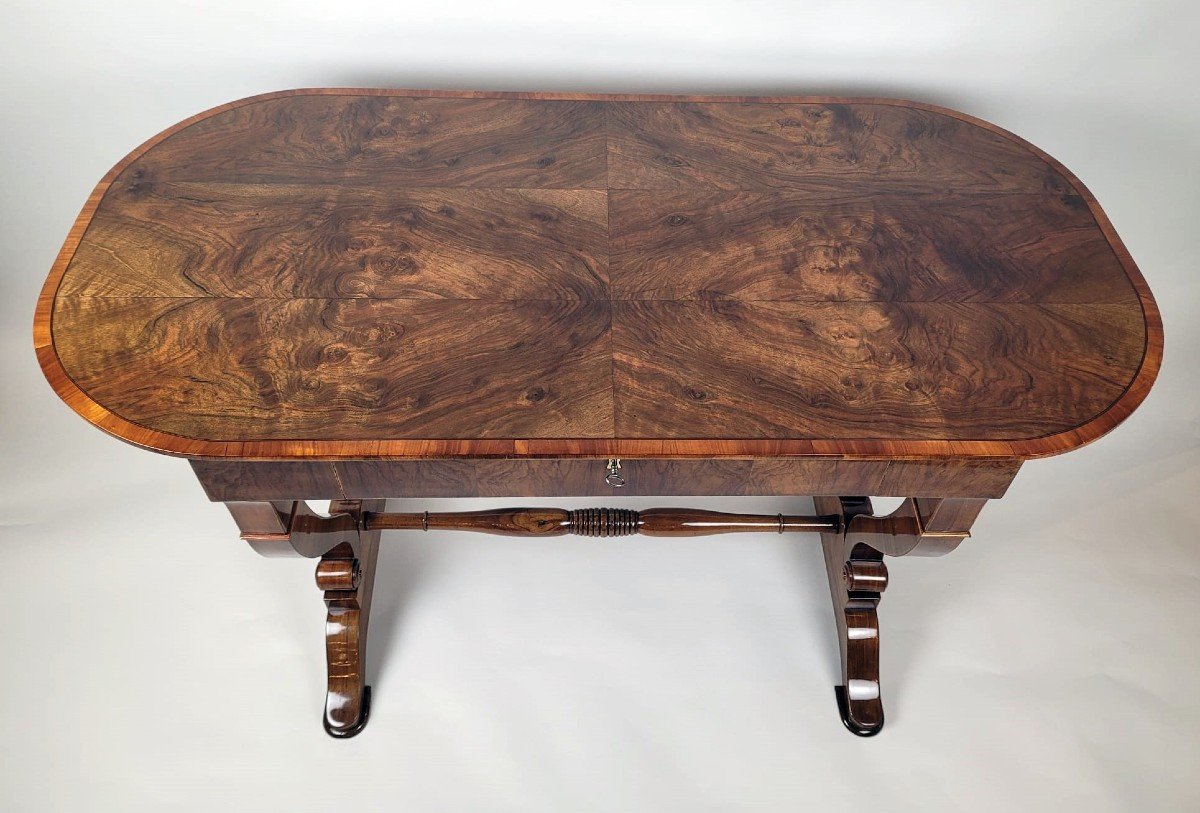 Biedermeier Desk In Walnut Veneer-photo-3