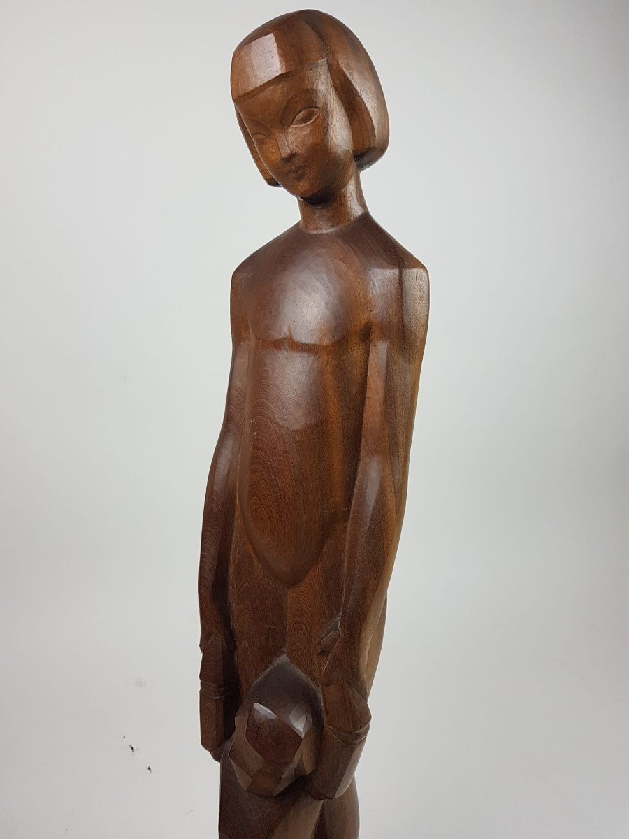 Van Den Meersch Gustave, Bois Sculpté "maternité" Daté 1929, exposé en 1934 salon quadriennal de Belgique à Liège-photo-3