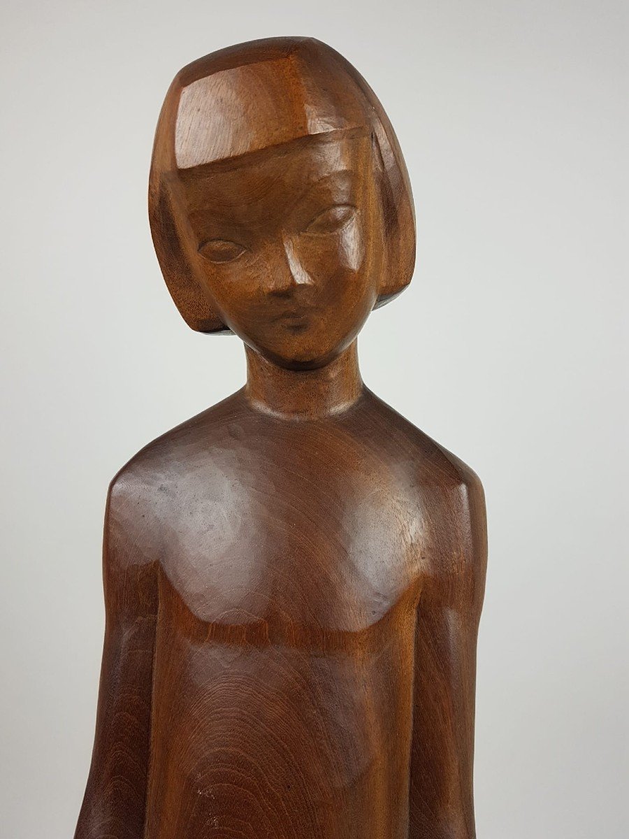 Van Den Meersch Gustave, Bois Sculpté "maternité" Daté 1929, exposé en 1934 salon quadriennal de Belgique à Liège-photo-4