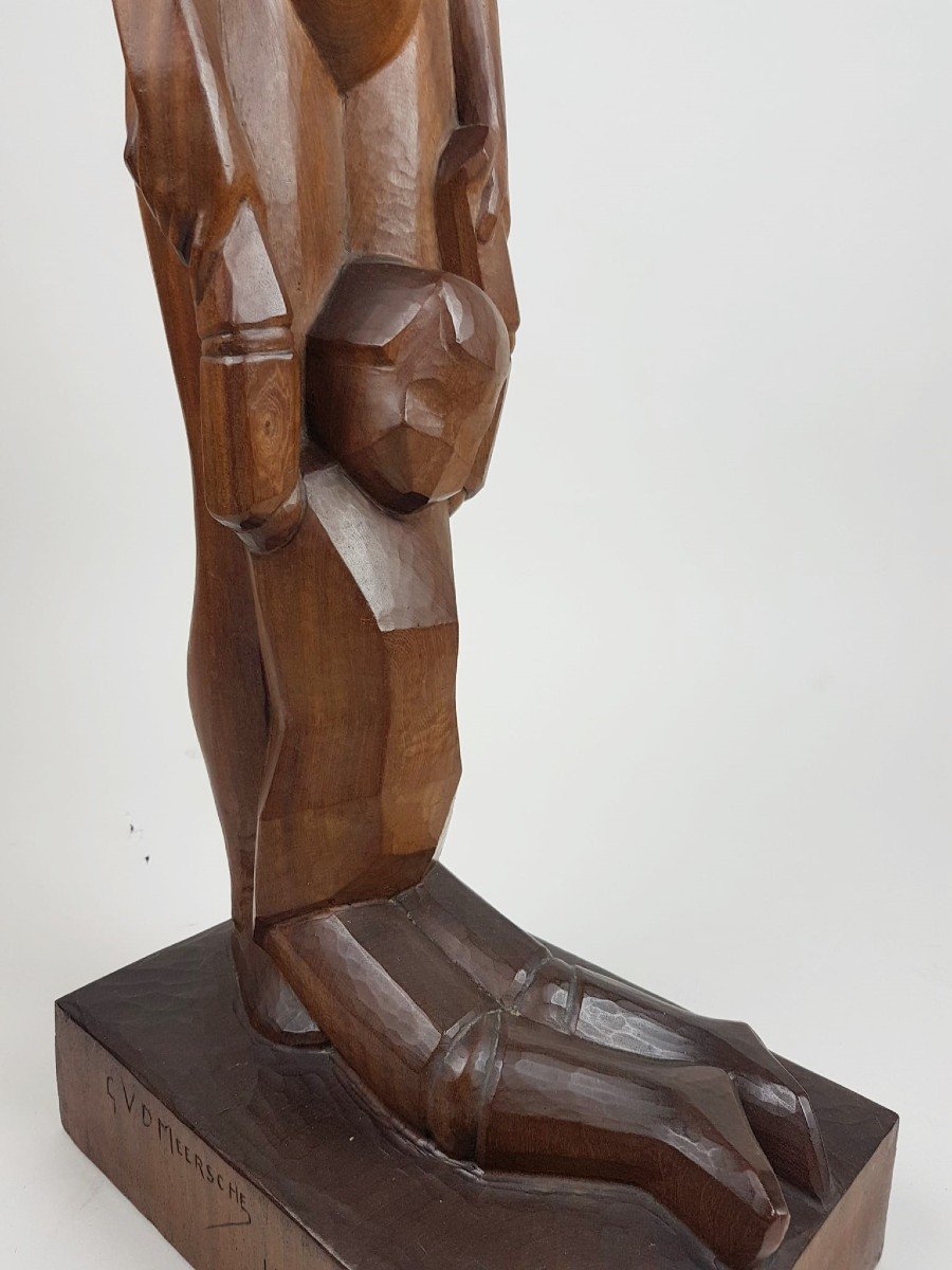 Van Den Meersch Gustave, Bois Sculpté "maternité" Daté 1929, exposé en 1934 salon quadriennal de Belgique à Liège-photo-5