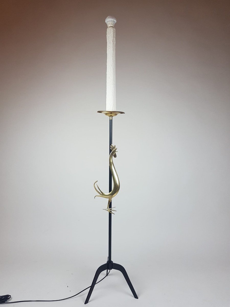 Wrought Iron And Brass Floor Lamp, Circa 1950