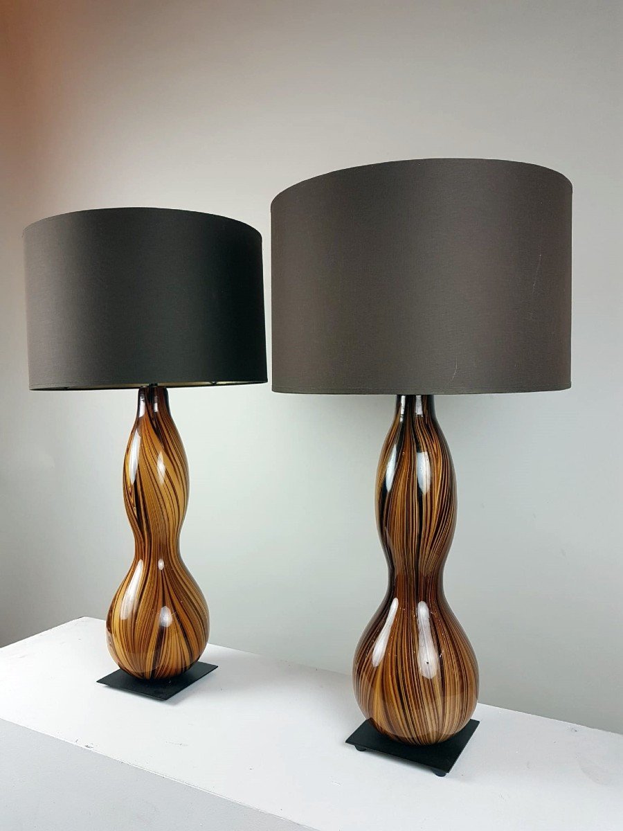 Pair Of Murano Glass Lamps, Circa 1970