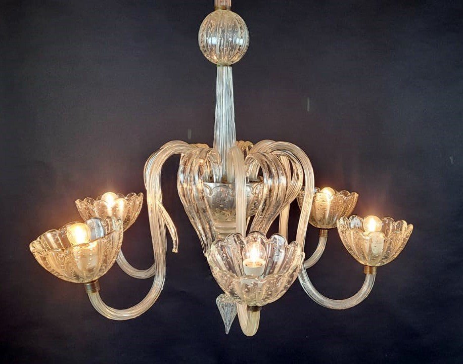 Large Murano Glass Chandelier - 6 Arms Of Light-photo-5