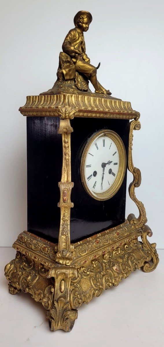 Napoleon III Clock In Bronze And Carved Wood-photo-7