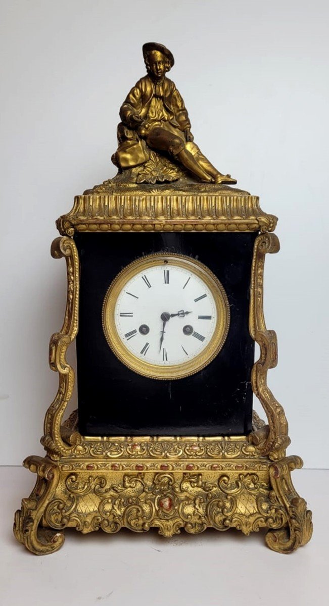 Napoleon III Clock In Bronze And Carved Wood