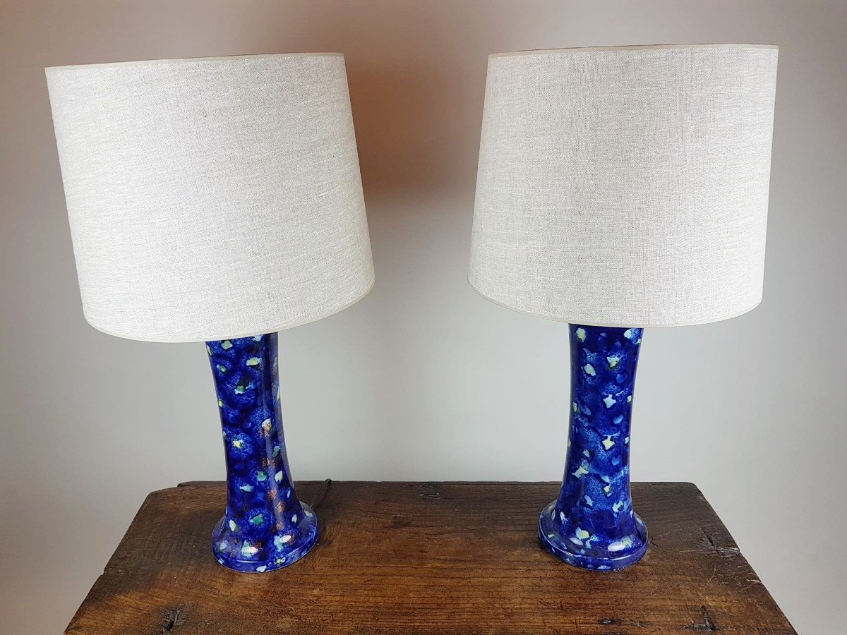 Paire De Lampes En Faïence Vernissée, Vers 1970-photo-2