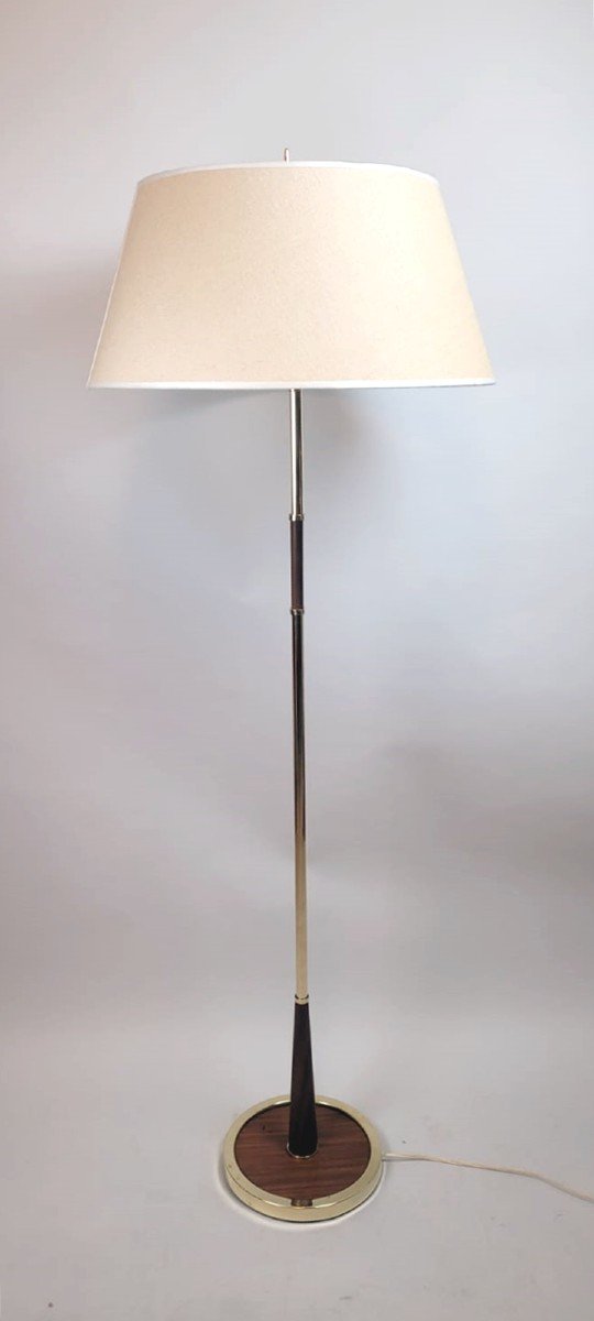 Lampadaire Bois Et Laiton - Vers 1970 - Italie