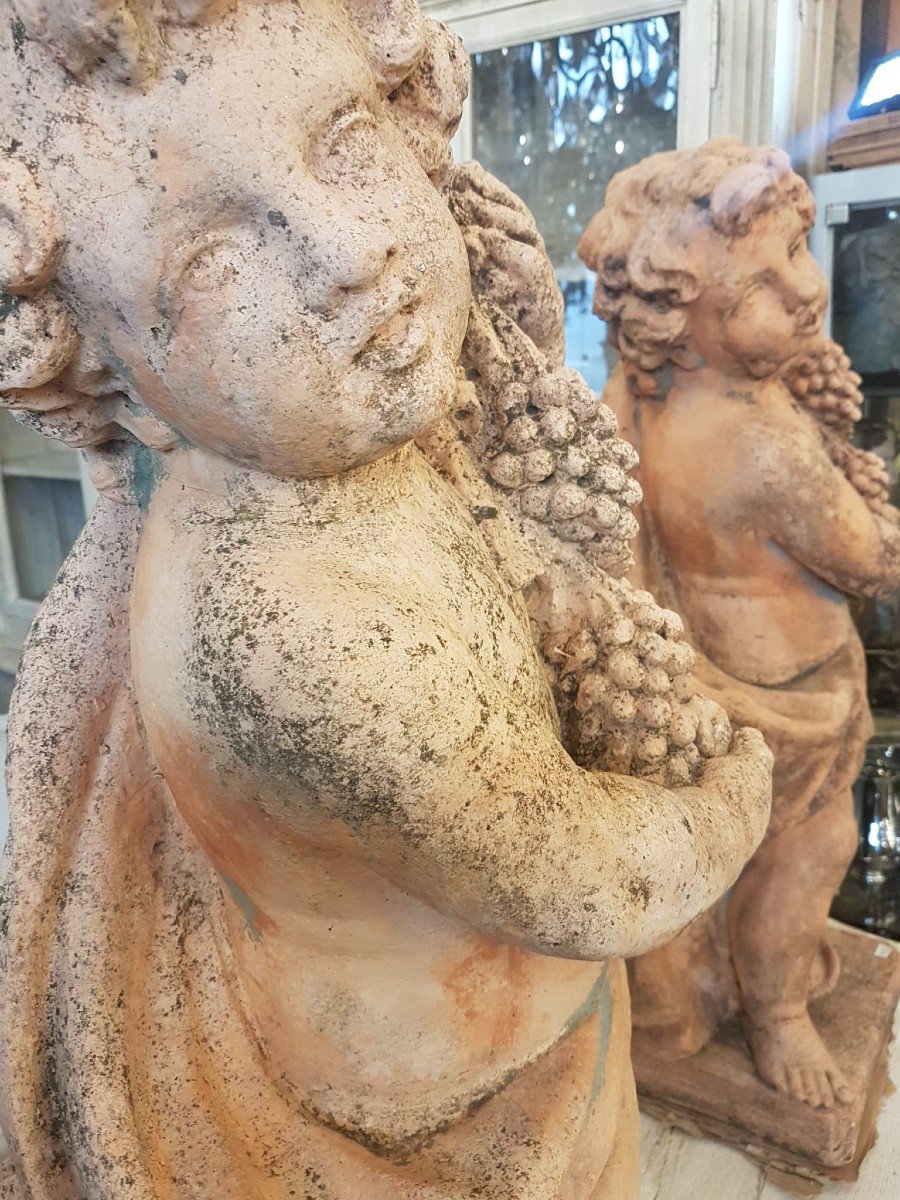 Cherubs In Patinated Terracotta Cement, 20th-photo-1
