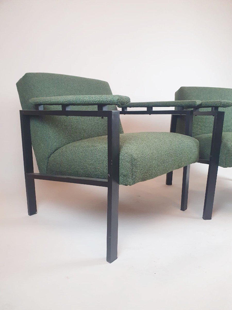 Pair Of Armchairs In Fabric And Metal-photo-2