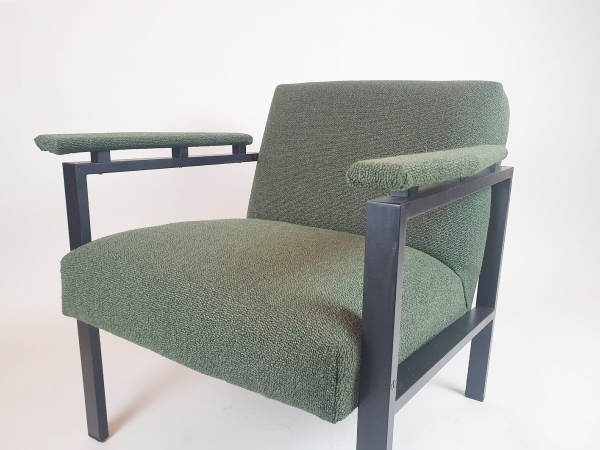 Pair Of Armchairs In Fabric And Metal-photo-3