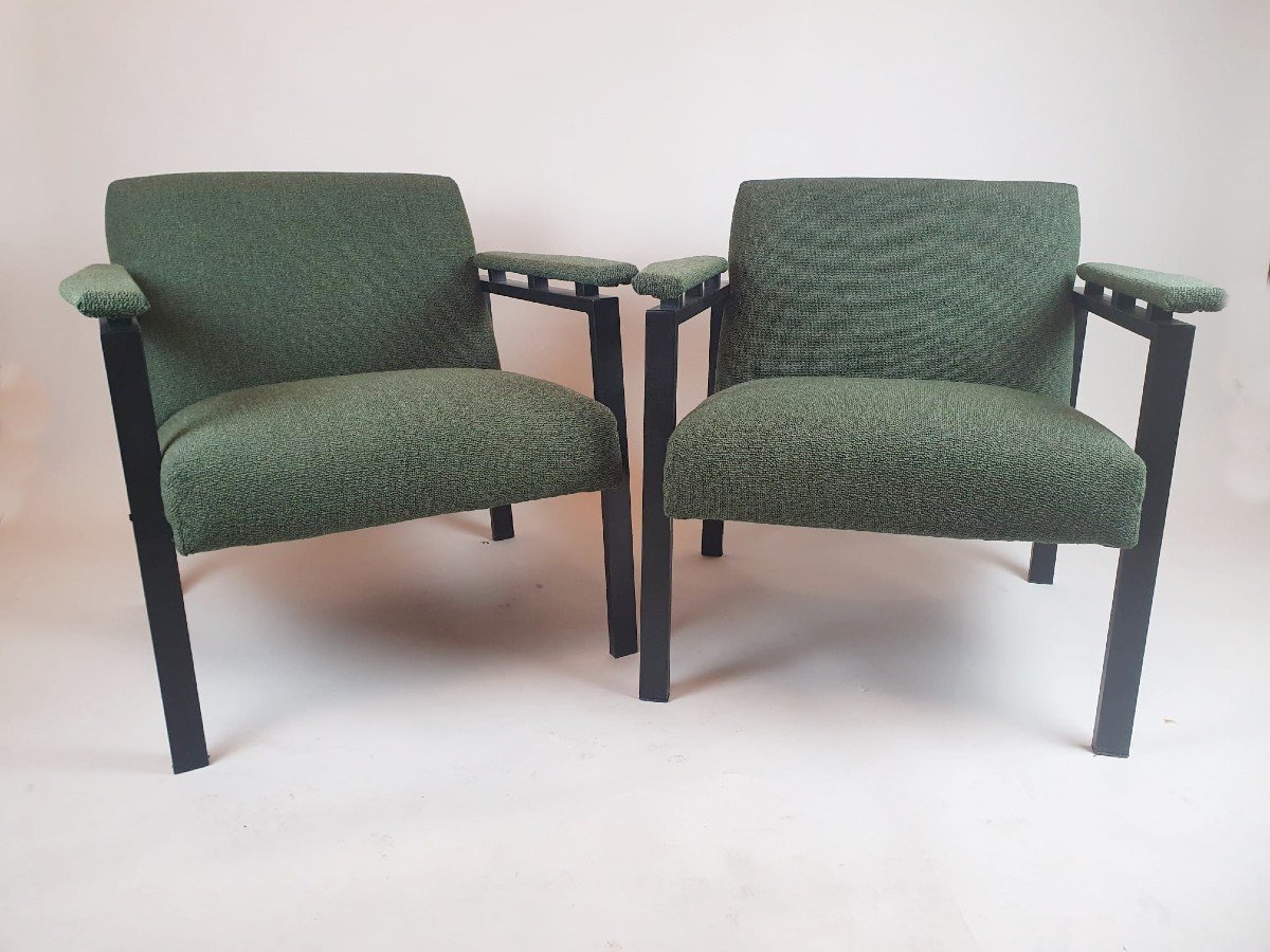 Pair Of Armchairs In Fabric And Metal