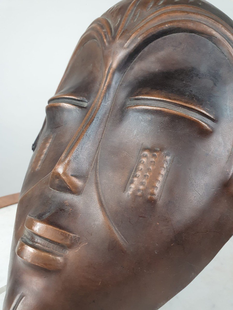 African Copper Mask Signed-photo-4