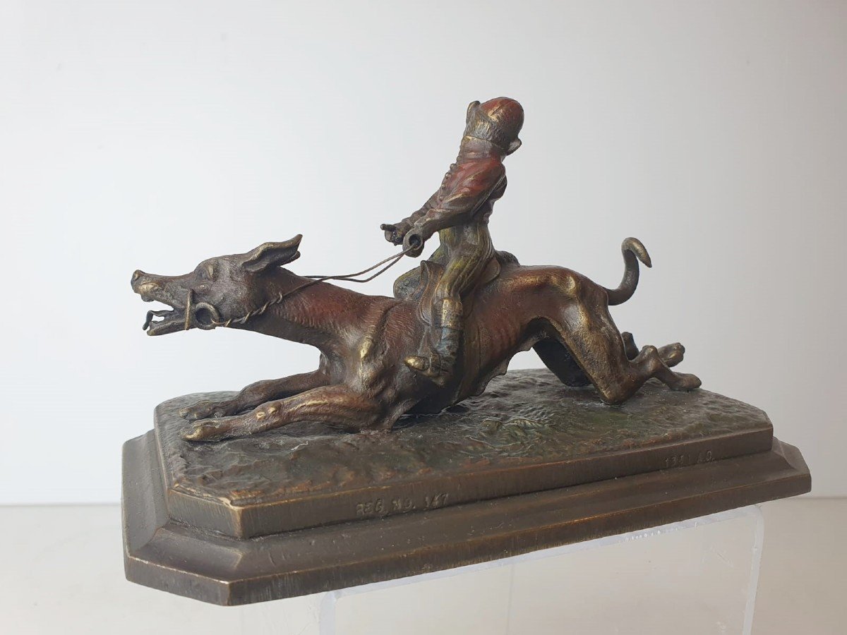 "singe Au Lévrier" Bronze Polychrome, 19th-photo-4