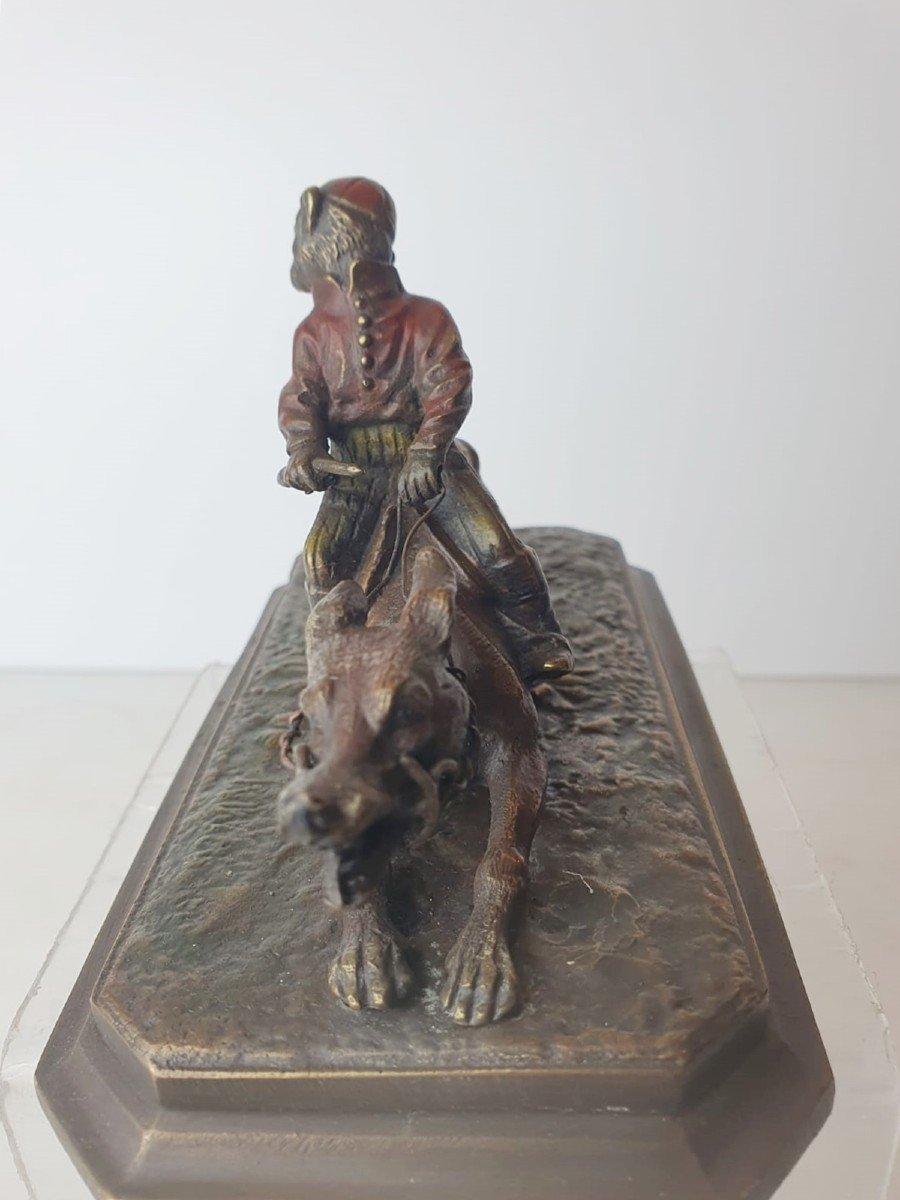 "singe Au Lévrier" Bronze Polychrome, 19th-photo-2