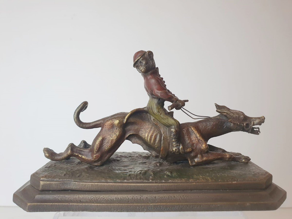 "singe Au Lévrier" Bronze Polychrome, 19th