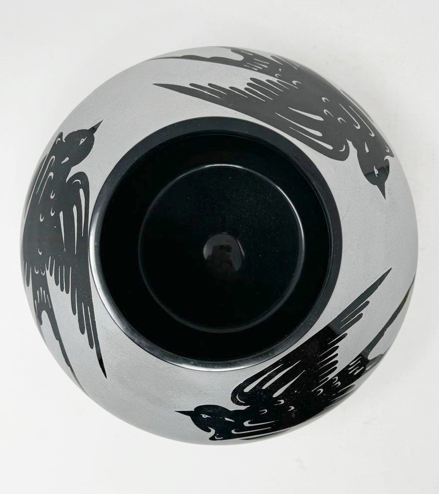 Ardver, Vase Au Hirondelles, Verre Hyalite Dégagé Au Sable, Boom Vers 1930-photo-4