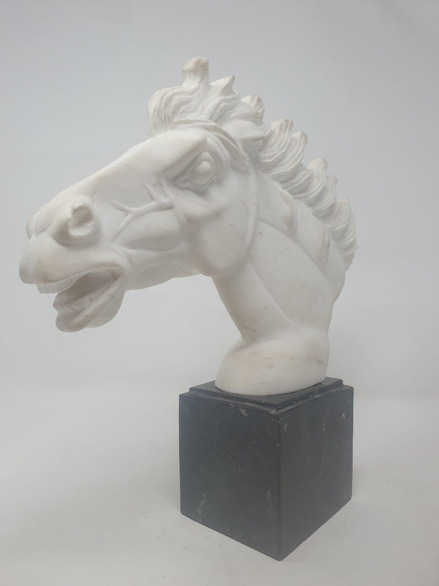 Sculpture En Marbre "tête De Cheval"-photo-3