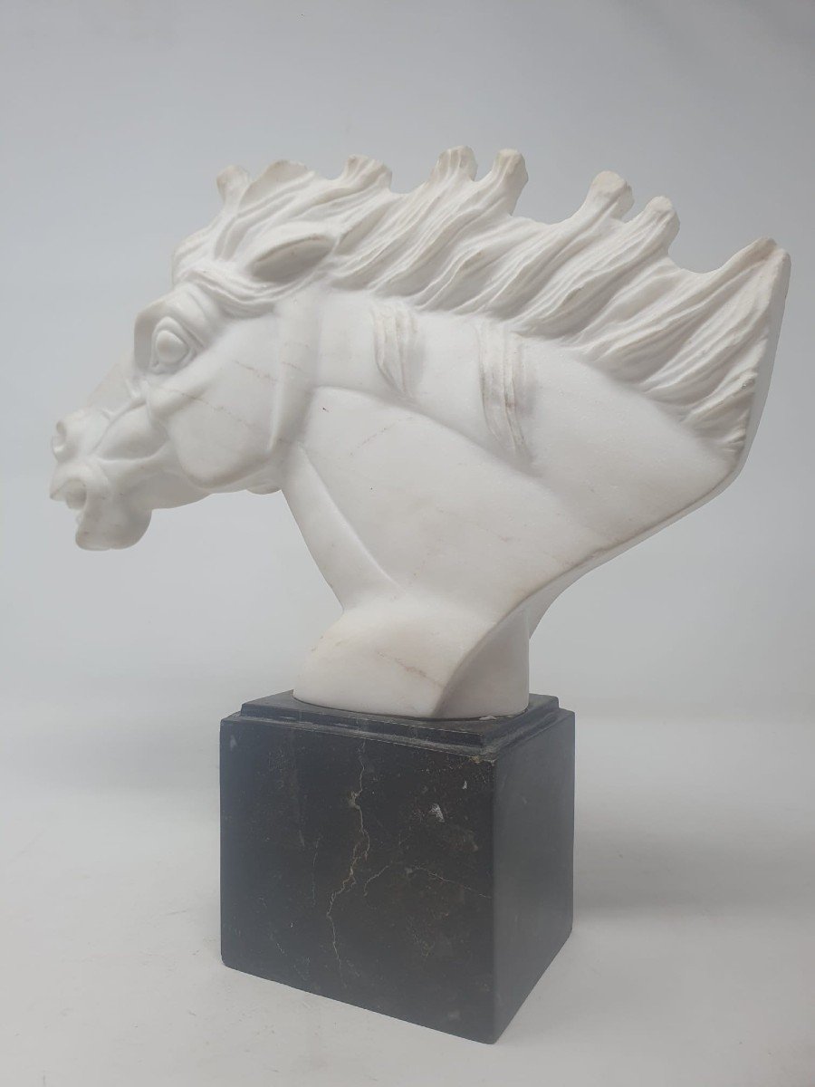 Sculpture En Marbre "tête De Cheval"-photo-4