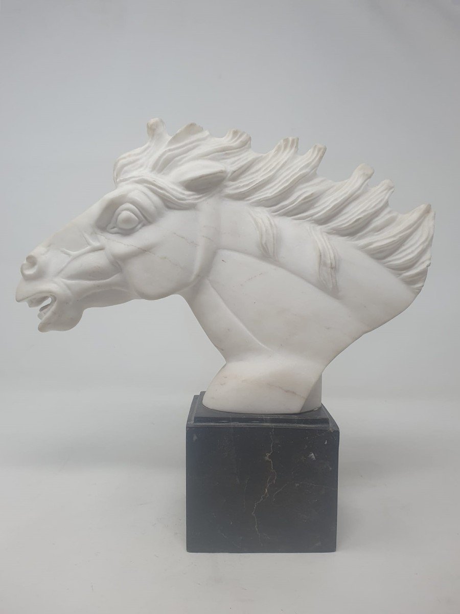 Sculpture En Marbre "tête De Cheval"