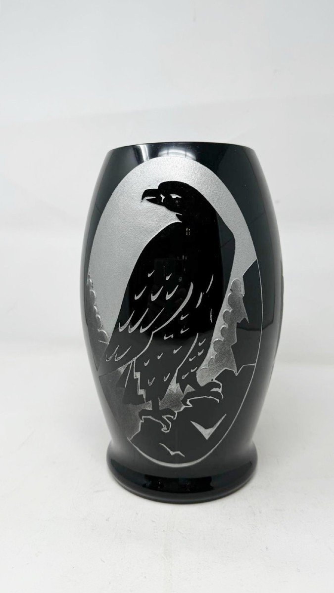 Ardver, Vase Au Aigles, Verre Hyalite Dégagé Au Sable, Boom Vers 1930