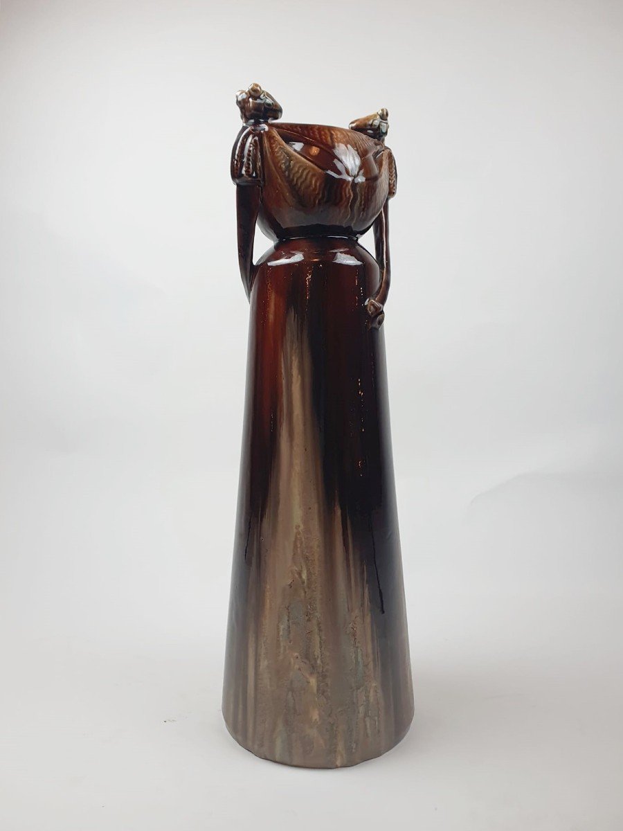 Art Nouveau Vase With Dragonflies, Glazed Earthenware-photo-2