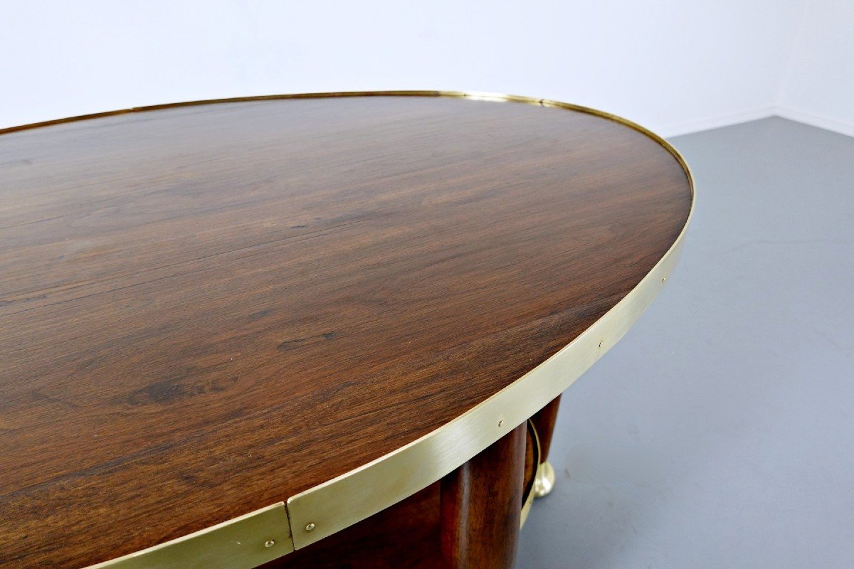 Adolf Loos, In The Taste Of, Mahogany And Gilt Bronze Pedestal Table-photo-2