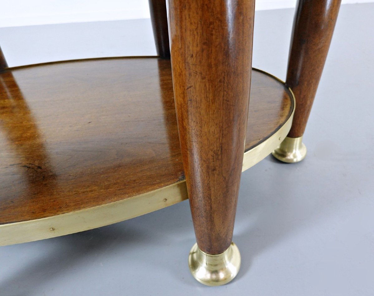 Adolf Loos, In The Taste Of, Mahogany And Gilt Bronze Pedestal Table-photo-4